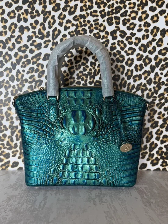 Brahmin Teal Iridescent Croc-Embossed Top-Handle Satchel - Picture 2 of 12